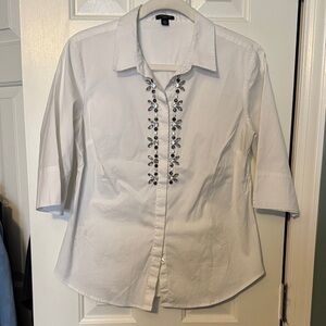 Ann Taylor White Button Down Shirt with Embellishments